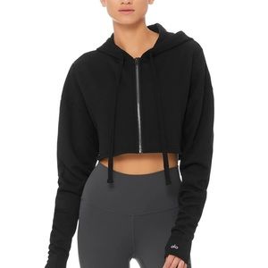 Alo Yoga Black Cropped Zip-up Sweatshirt